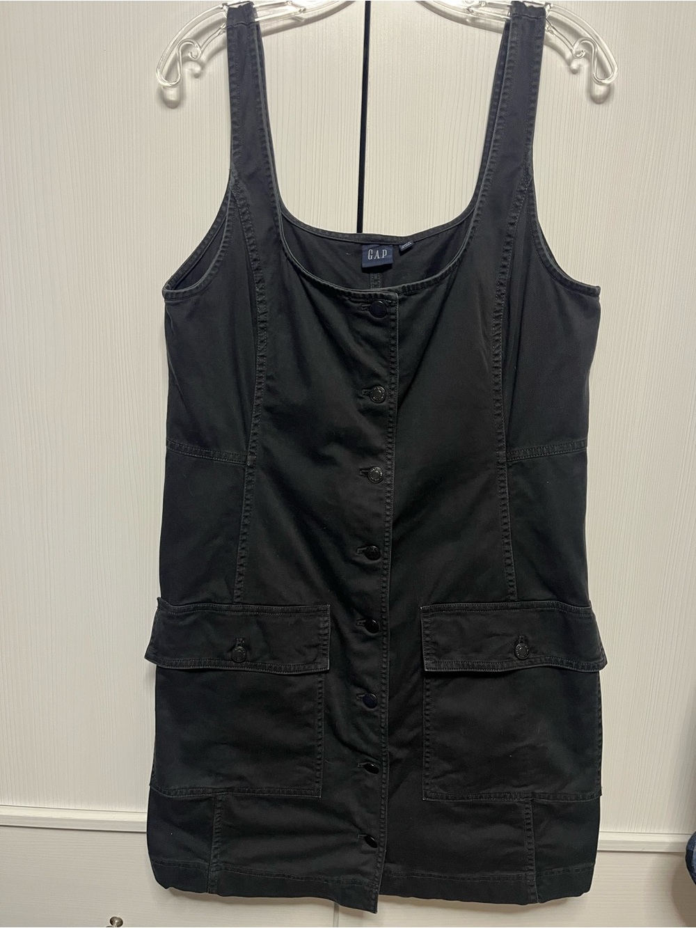 GAP Black Button-Front Sleeveless Pinafore Dress
